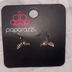 Paparazzi Silver Whale Tail Mermaid Earrings with Colorful Accents